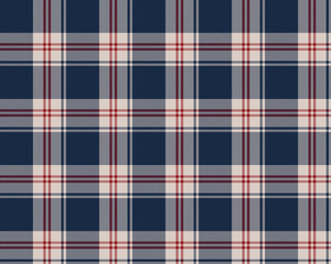 Heritage tartan plaid seamless pattern, navy white red preppy American style plaid seamless background. Designed for preppy apparel, festive projects and stylish digital backgrounds