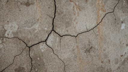 Obraz premium Cracked concrete wall or ground surface with visible fractures and textures.