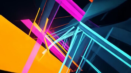 Geometric Abstraction: Dynamic composition of vibrant lines and angles. Abstract art piece using a mix of bold colors and geometric shapes, creating a visually striking and modern aesthetic. 