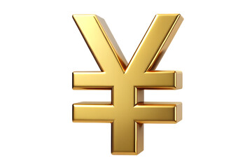 Shiny golden yen symbol, with realistic 3D rendering and subtle reflections, cutout, PNG, isolated on white or transparent background, AI
