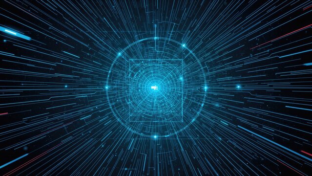 Futuristic digital network with glowing blue lines and grid, creating a sense of technology, data, and connectivity. The concept of digital communication and information technology.