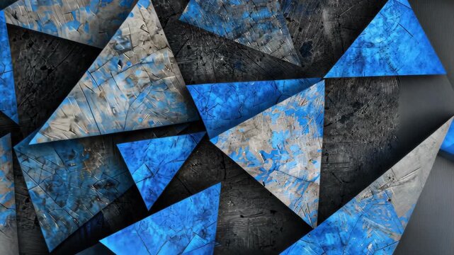 Geometric Abstract: Dynamic composition of textured triangles in shades of blue and grey, creating a modern and artistic visual.