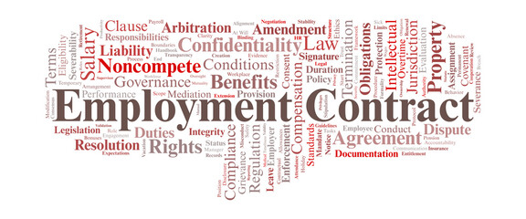 Employment Contract Word Cloud. Key Legal Terms for Workplace Agreements