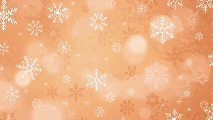 Snowflakes on a warm, orange background with bokeh lights, creating a festive and cozy winter atmosphere.