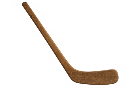 Vintage wooden ice hockey stick for sports equipment and professional competition with transparent background