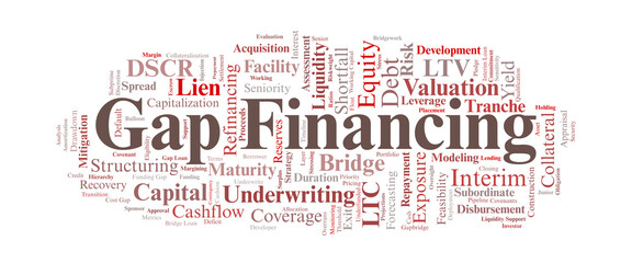 Gap Financing Word Cloud. Core Terms in Bridge Capital, Liquidity, and Shortfall Analysis