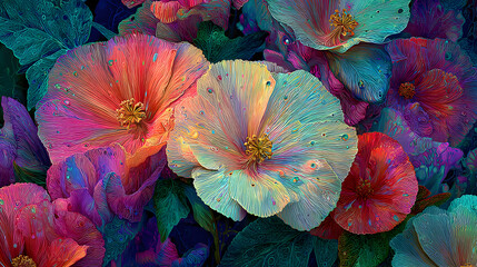 un fondo para cuadro decorativo con flores fluorescentes coloridas decorativas hermosas con textura floral creativo artistico