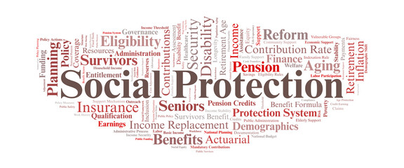 Fototapeta premium Social Protection Word Cloud. Core Concepts In Retirement Security And Public Welfare Systems