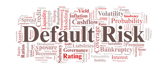 Fototapeta premium Default Risk Word Cloud. Core Concepts on Credit Assessment, Probability, and Financial Stability
