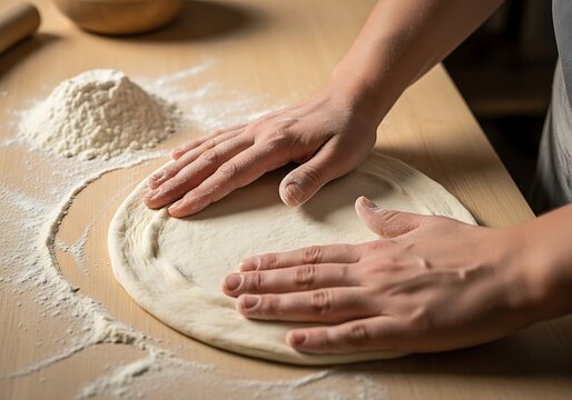 Crafting culinary delight person shaping dough with care and flour dust - Powered by Adobe