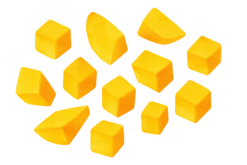 Watercolor mango pieces floating with transparent background