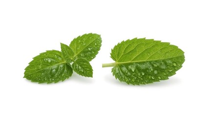 Fresh mint leaves with water droplets, close-up. Herbal plant and health benefits. Culinary and medicinal use. The concept of natural remedies and herbal ingredients.