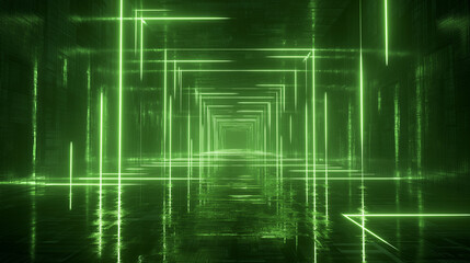 Luminous Green Corridor: A Futuristic Architectural Exploration with Neon Lines
