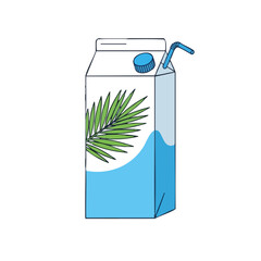 Coconut water carton with straw and green palm leaf design for Dry January challenge  