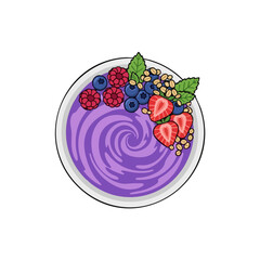 Berry smoothie bowl topped with strawberries and blueberries for Dry January challenge  