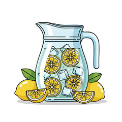 Lemon water pitcher with ice and fresh lemon slices, concept of Dry January challenge  