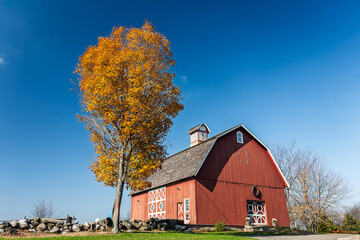 Old barn at Ambler Farm in Wilton, Connecticut during autumn