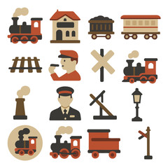 Vintage Train Elements Collection: A charming collection of vintage train illustrations, capturing the essence of classic rail travel and railway nostalgia.