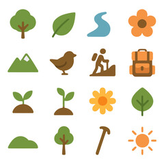 Nature Icons: A collection of various icons representing natural elements, perfect for illustrating themes of the outdoors and eco-friendly concepts.