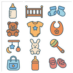 Essentials of Early Years: A charming array of essential items for a newborn's needs, capturing the joy of new beginnings and the comfort of childhood.