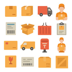Delivery and Shipping Icon Set: A collection of vibrant and easily recognizable icons, depicting the essence of package delivery and shipping services.