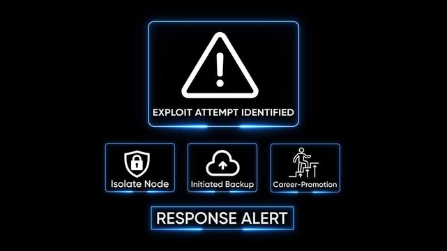 Cybersecurity alert exploit attempt identified network security isolate node initiated backup career promotion digital threat warning system protection data breach prevention cyber attack