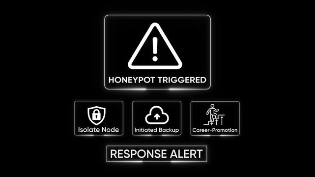Cybersecurity alert honeypot triggered digital warning security breach isolation backup career promotion network threat detection system alert notification warning sign digital interface