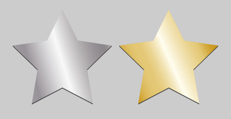 Gold and silver vector stars in a simple style. Icons for signs, award, rating, quality, or festive decoration.