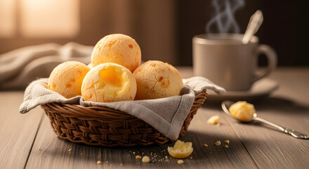 Brazilian Cheese Bread P&Atilde;&pound;o de Queijo with Coffee
