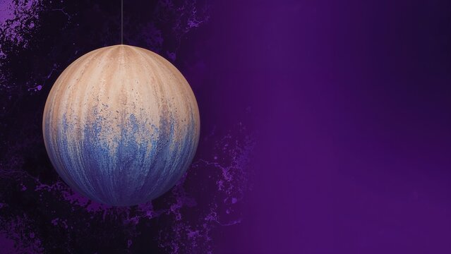 A celestial body, possibly a planet or moon, from 1910 with a textured surface, set against a dark purple space background with splashes of lighter purple.