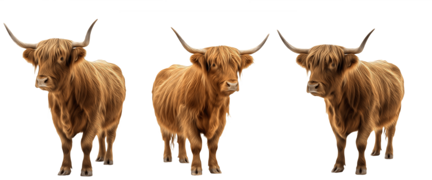 Hereford cow isolated on white background, red and white beef cattle portrait, farm livestock animal standing, purebred Hereford breed cutout, high-quality cow image for agriculture and farming use