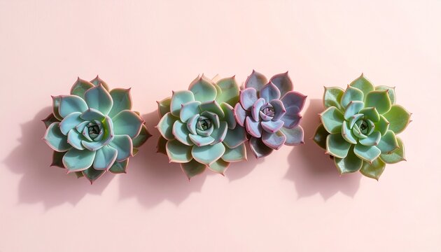Trio of rosette succulents on pink