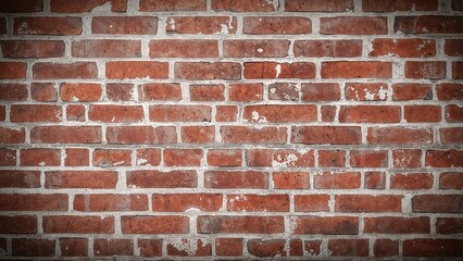 Fototapeta premium Brick wall background with red bricks and mortar, textured surface. Suitable for design or construction themes.