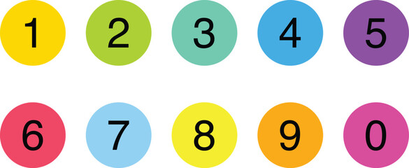 Colorful Number Icons Set – Digits 0–9 in Round Circle Vector