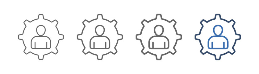
outline icon set management with gear and person design