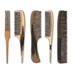 Traditional hair comb set in various shapes and sizes for styling  