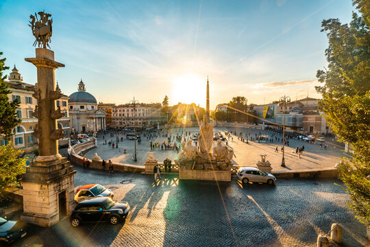 Stunning Sunset Over Piazza del Popolo in Rome, Italy