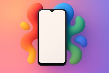 Phone is displayed on a colorful background. The phone is white and the background is a mix of bright colors. Concept of creativity and fun, as the phone is the main focus