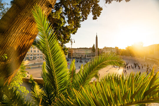 Stunning Sunset Over Romes Historic Piazza with Greenery