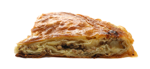 Burek, meat pie isolated on white, side view