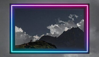 Naklejka premium ネオンカラー。フレーム。グレーの背景。Neon colors. Frame. Gray background.