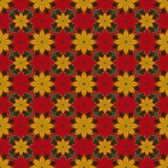 ​Seamless Christmas Poinsettia Pattern in Red and Gold: Festive Floral Wallpaper Background for Holiday Designs