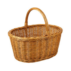 Obraz premium Wicker Picnic Basket With Handle Isolated On Transparent Background Natural Woven Texture Oval Shape For Storage Or Shopping