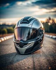 Fototapeta premium motorcycle helmet on the road