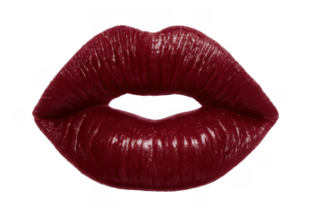 Red glossy lips showing beauty and passion with an inviting kiss gesture on transparent background