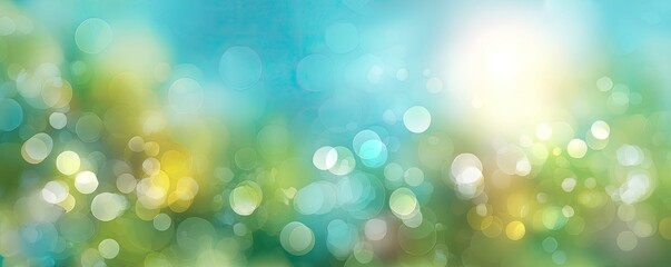 Obraz premium Abstract bokeh background with dreamy light effect, featuring green, yellow, and blue colors. Soft, blurry, bright circles