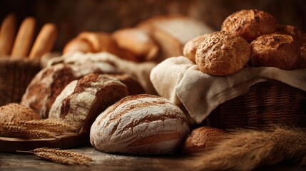 Artisanal bread assortment with rustic charm and warm inviting tones
