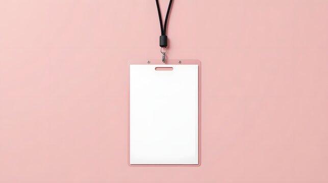 Stylish pink ID badge mockup ready for your design, perfect for conference branding or personalized name tag templates, a contemporary professional look