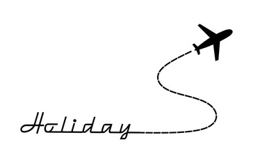 Minimal airplane line art forming the word “Holiday”, perfect for travel themes, vacation promotions, minimalist branding, and aviation designs.  © Zayyan 
