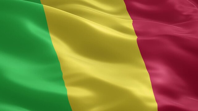 Waving flag of mali, a vibrant representation of national identity and sovereignty, showcasing the distinctive green, yellow, and red vertical stripes with pride.